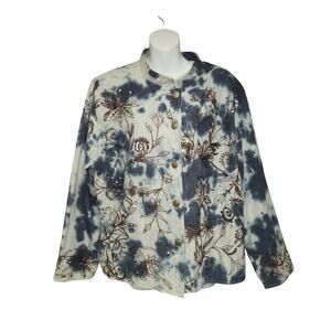 Vintage Alex K Tie Dye Embroidered Floral Sequin Jacket Women 1XL Boho Artsy Y2K